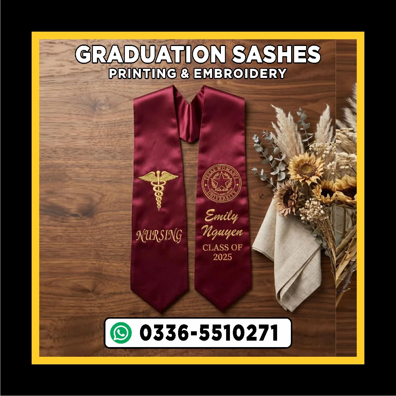 custom-embroidery-sash-manufacturer-pakistan Embroidered Graduation Sash - Image 1